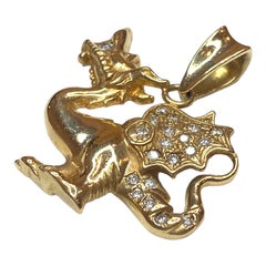 Vintage 14K Gold Diamond Dragon Pendant