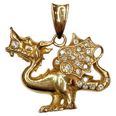 Vintage 14K Gold Diamond Dragon Pendant