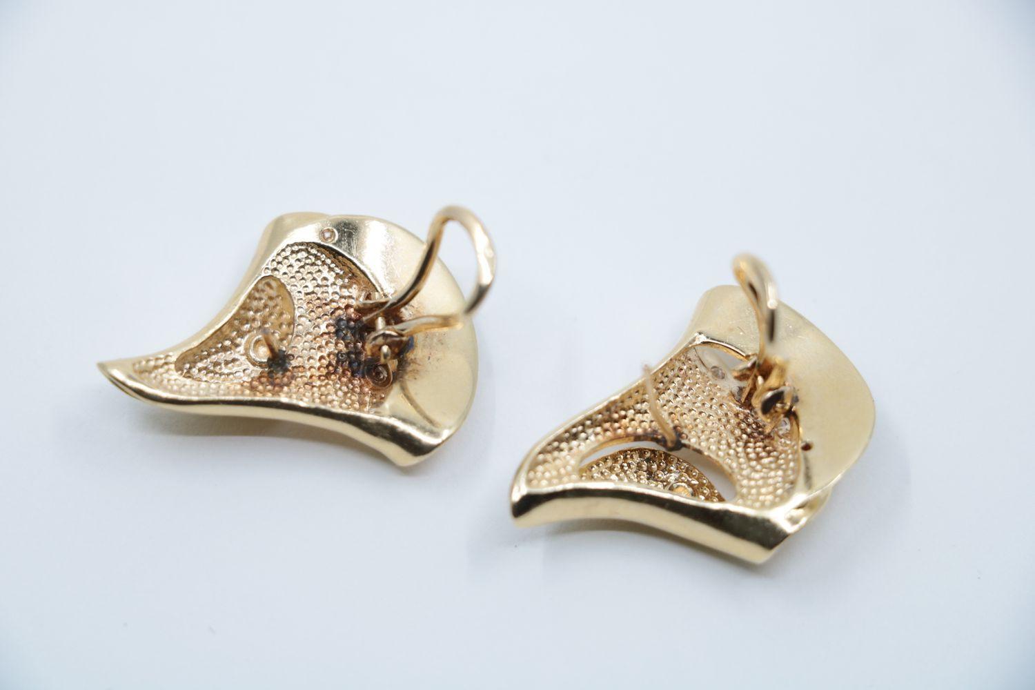 Orecchini vintage con diamanti in oro 14K In condizioni buone in vendita a Flushing, NY
