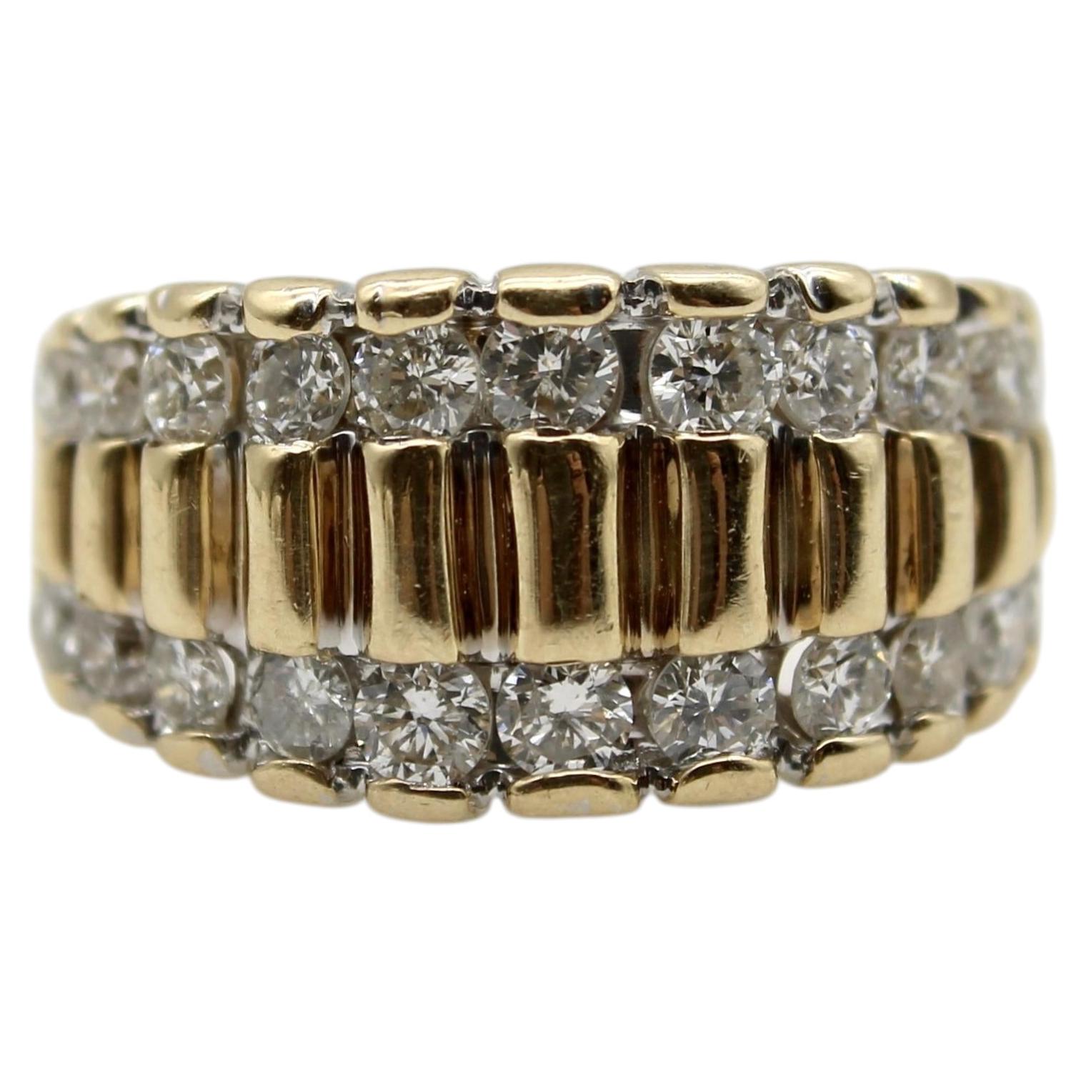 Vintage 14k Gold Diamond Band Ring, 1.25ct, Circa 1970s For Sale