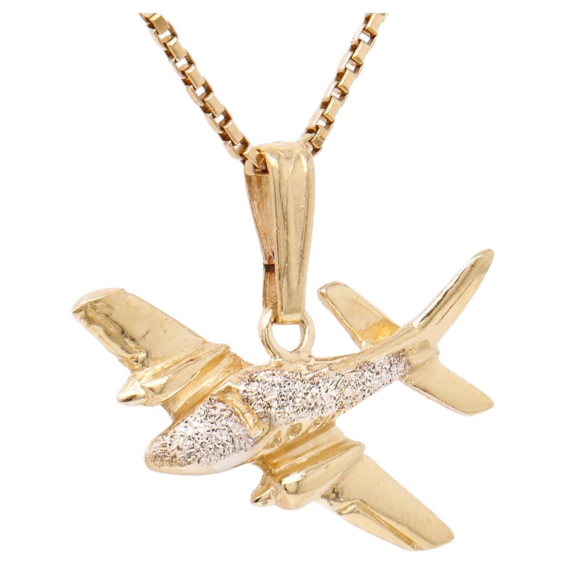 Vintage 14K Gold & Diamond Figural Airplane Charm