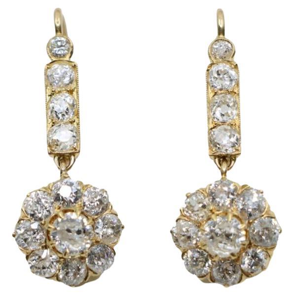 Boucles d'oreilles fleur en or 14K vintage avec diamants en vente