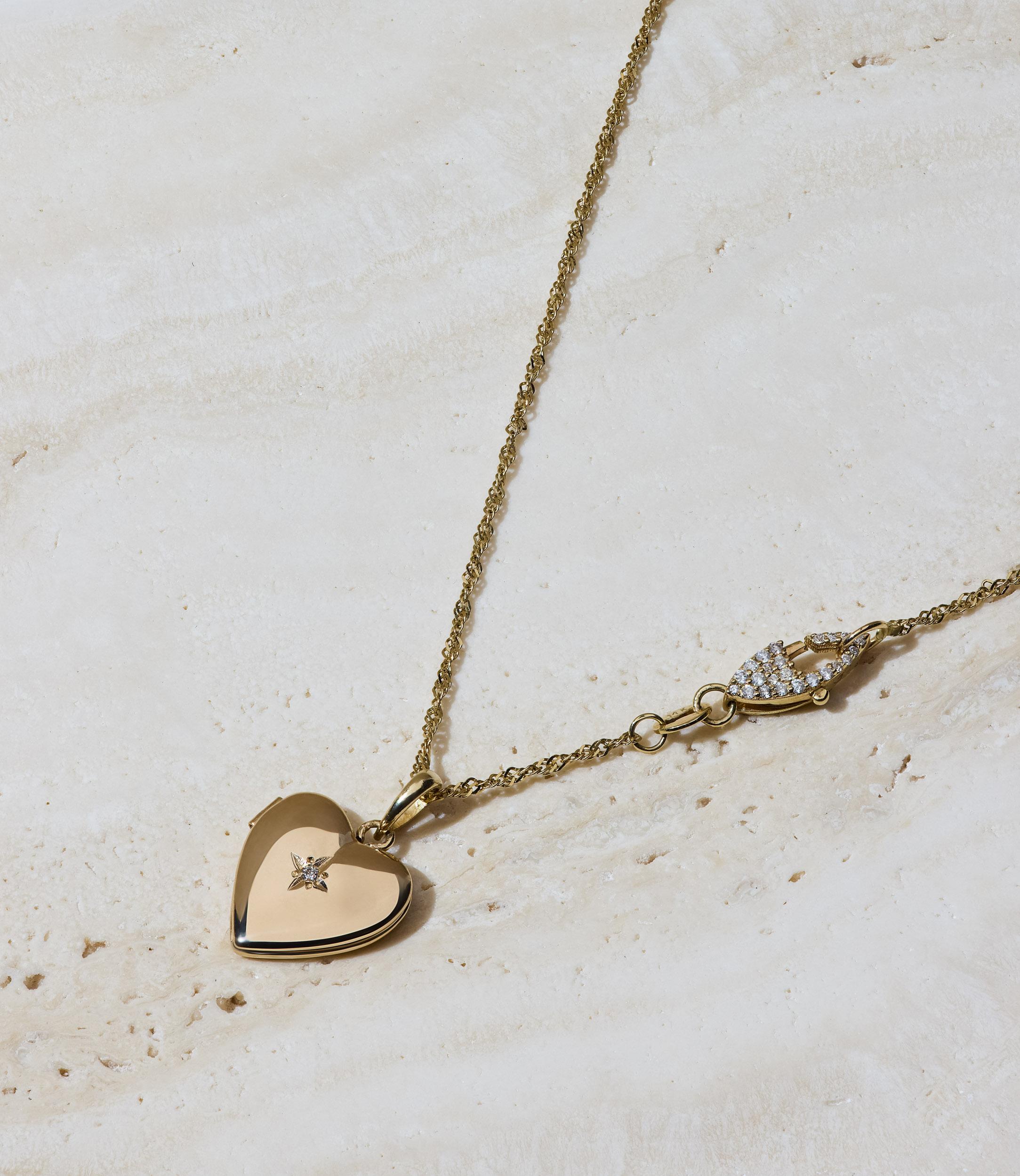 Modern 14k Gold and Diamond 1970s Heart Locket Pendant