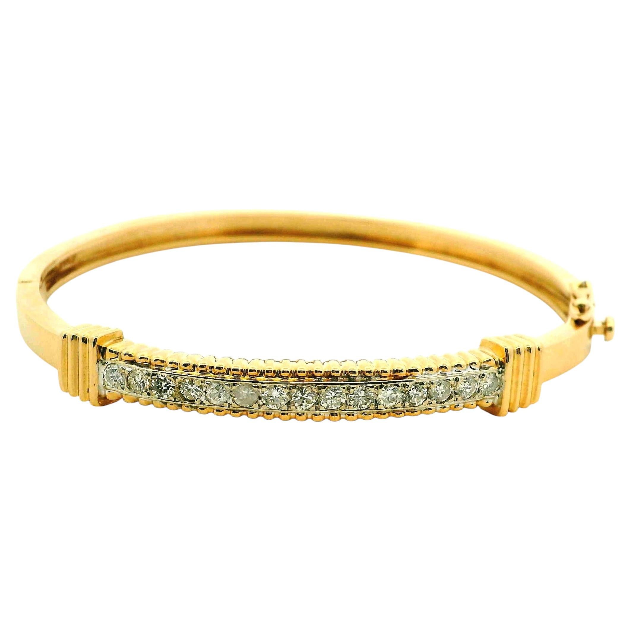 Vintage 14K Gold Diamond Hinged Bangle Bracelet 1.40 Carats