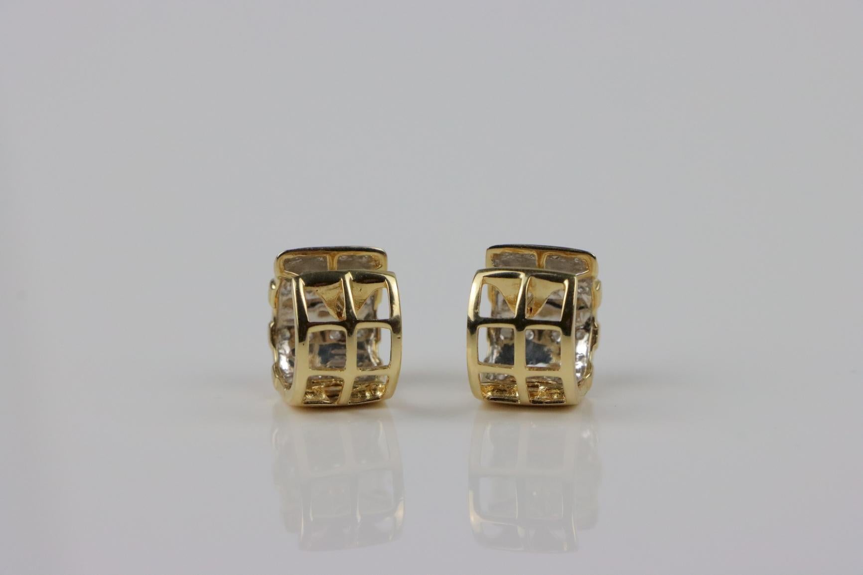 De las mujeres Pendientes Huggie Vintage de Diamantes de Oro de 14K en venta