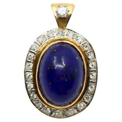 Vintage 14K Gold Diamond Large Lapis Cabochon Pendant