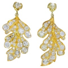 Tropfenohrringe aus 14 Karat Gold mit Diamanten im Blattschliff