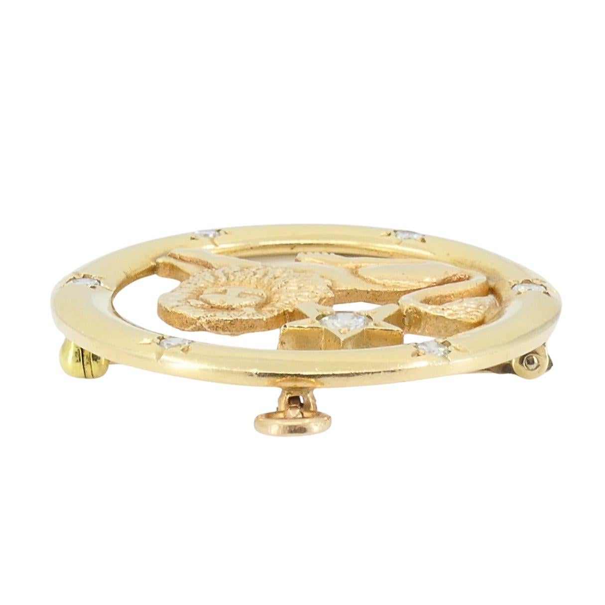 Spilla ciondolo astrologico Zodiac d'epoca in oro 14k con diamante Leo in vendita 2