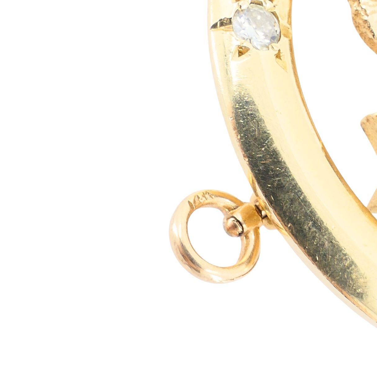 Spilla ciondolo astrologico Zodiac d'epoca in oro 14k con diamante Leo in vendita 3