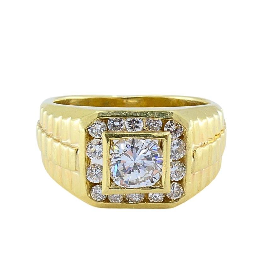 Vintage 14K Gold Diamond Men's Ring in vendita 2