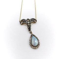 Vintage 14K Gold Diamond & Opal Necklace