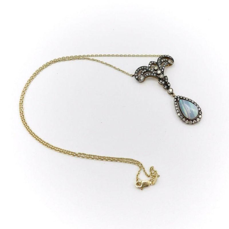 Vintage 14K Gold Diamond & Opal Necklace In Good Condition For Sale In Venice, CA