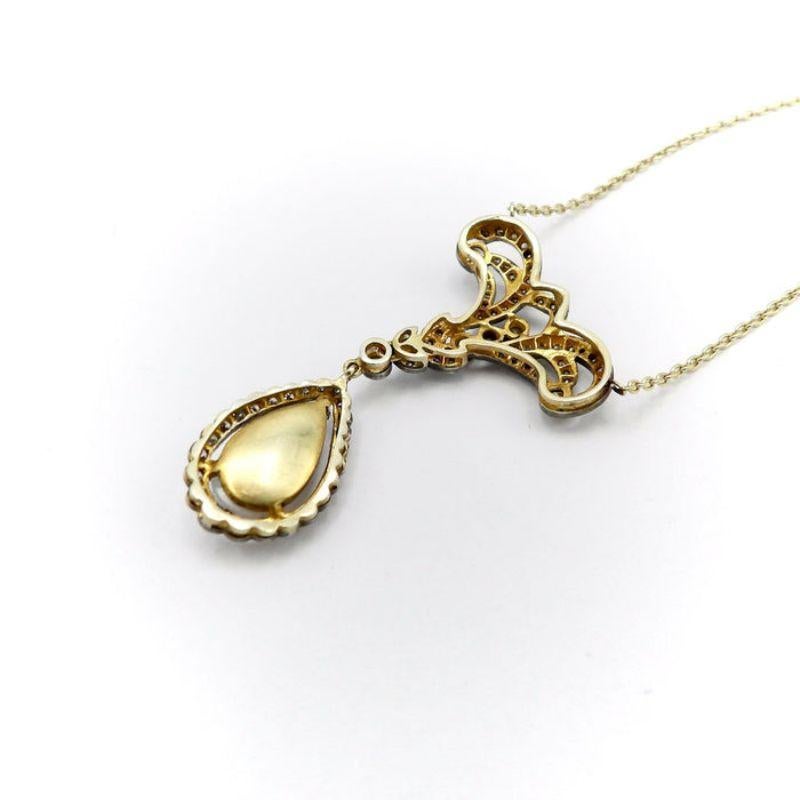 Women's or Men's Vintage 14K Gold Diamond & Opal Necklace For Sale