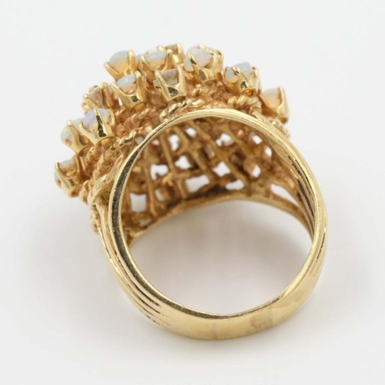 Brilliant Cut Vintage 14K Gold Diamond Opal Ring For Sale