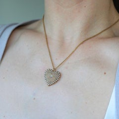 Vintage 14k Gold Diamond Pearl Heart Pendant Necklace
