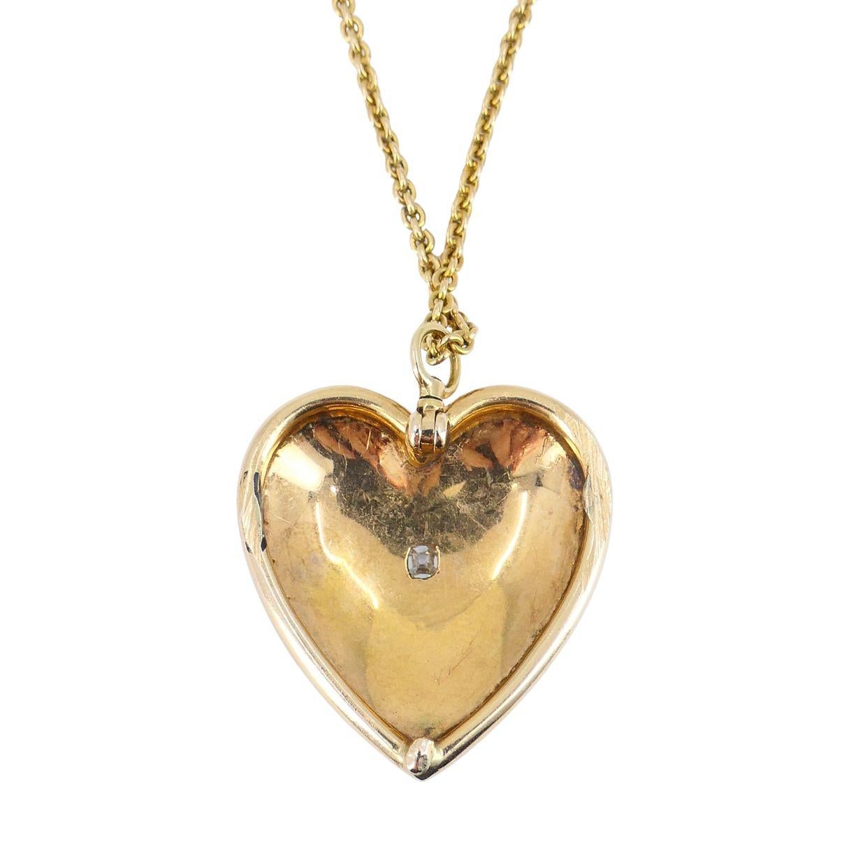 Women's Vintage 14k Gold Diamond Pearl Heart Pendant Necklace For Sale