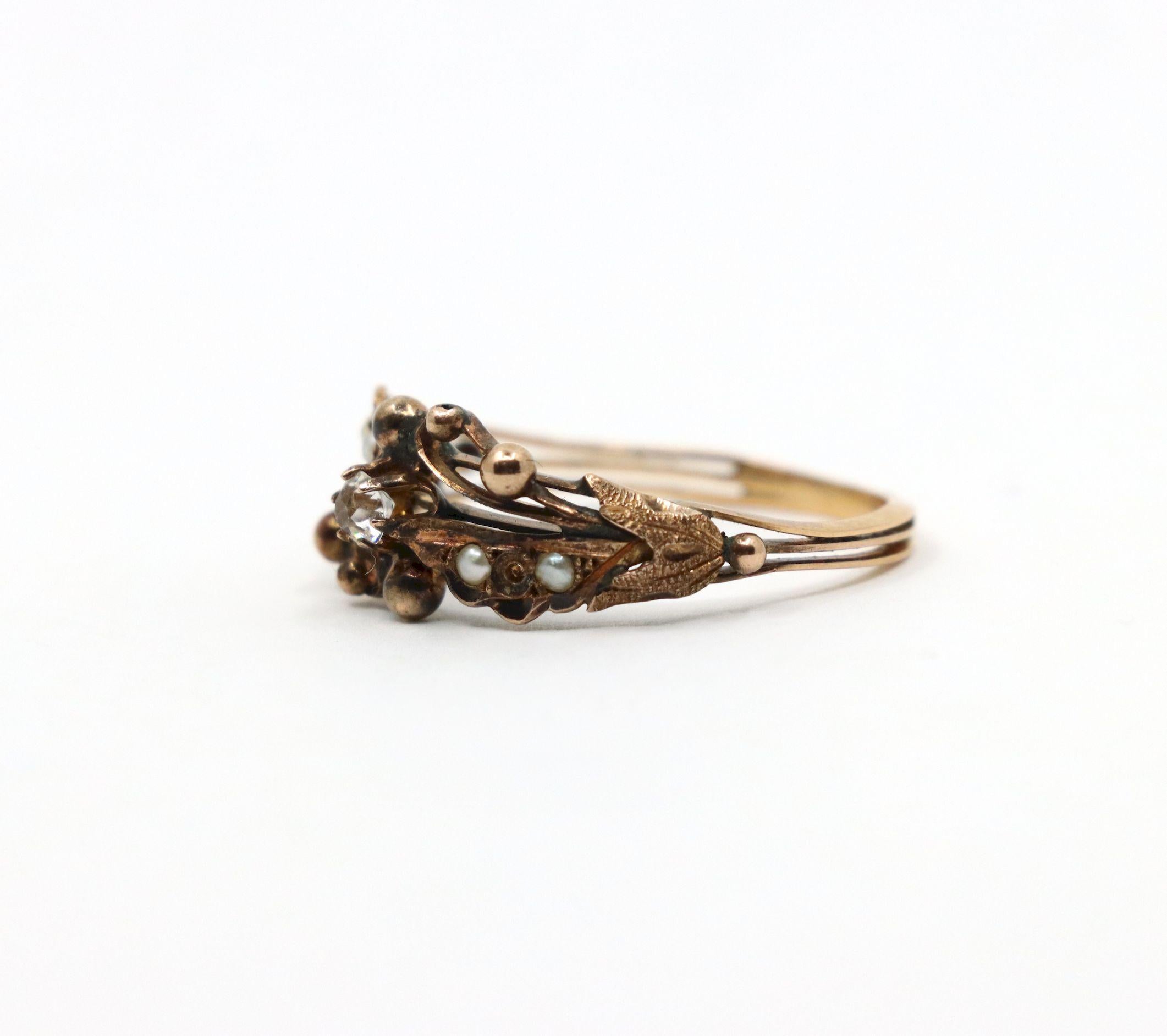 Women's Vintage 14K Gold Diamond Pearl Ring For Sale