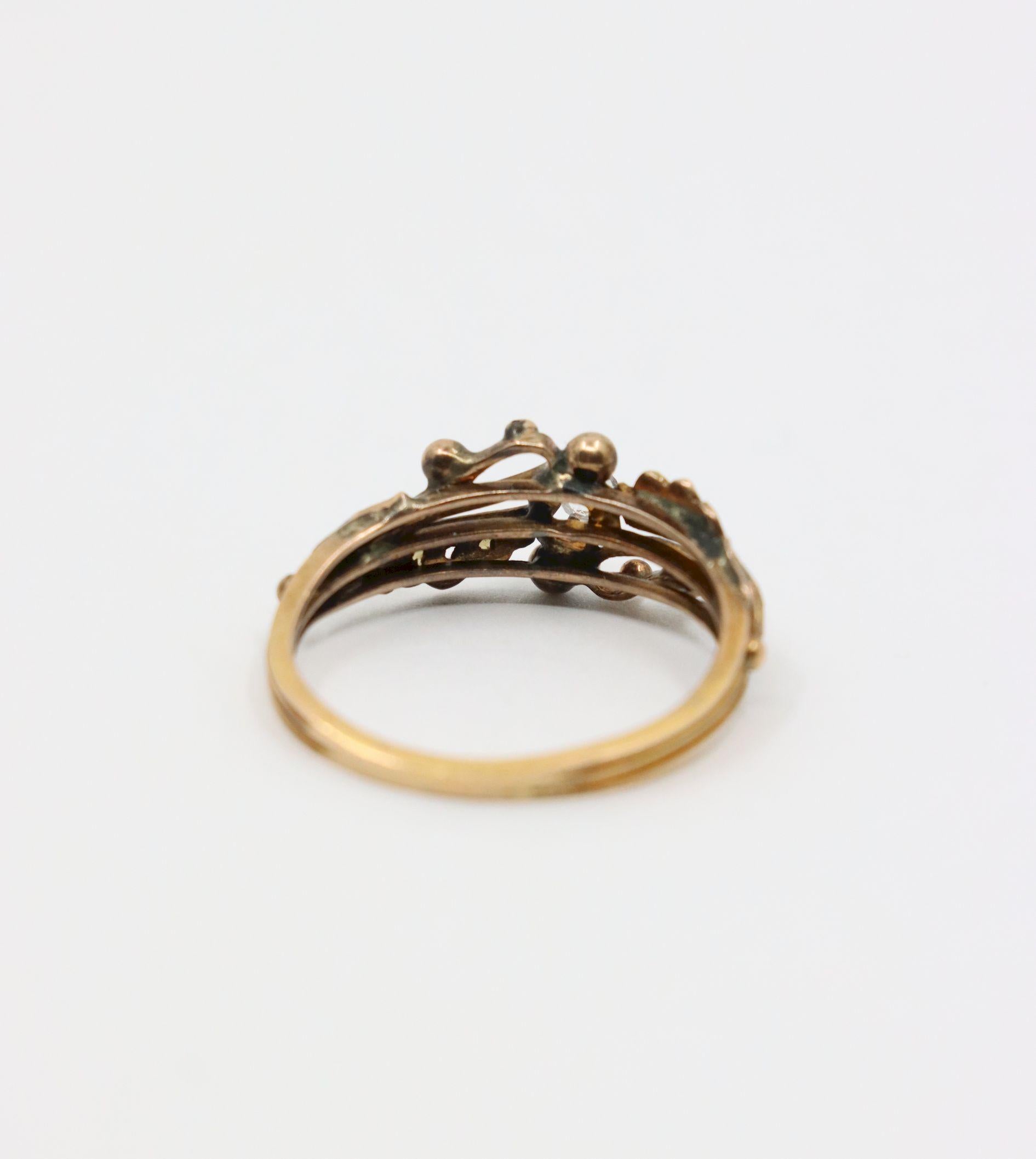 Vintage 14K Gold Diamond Pearl Ring For Sale 2
