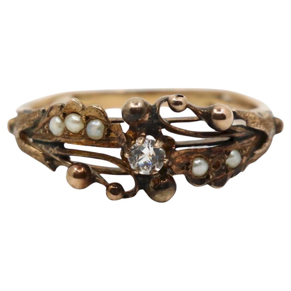 Vintage 14K Gold Diamond Pearl Ring