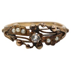 Vintage 14K Gold Diamond Pearl Ring