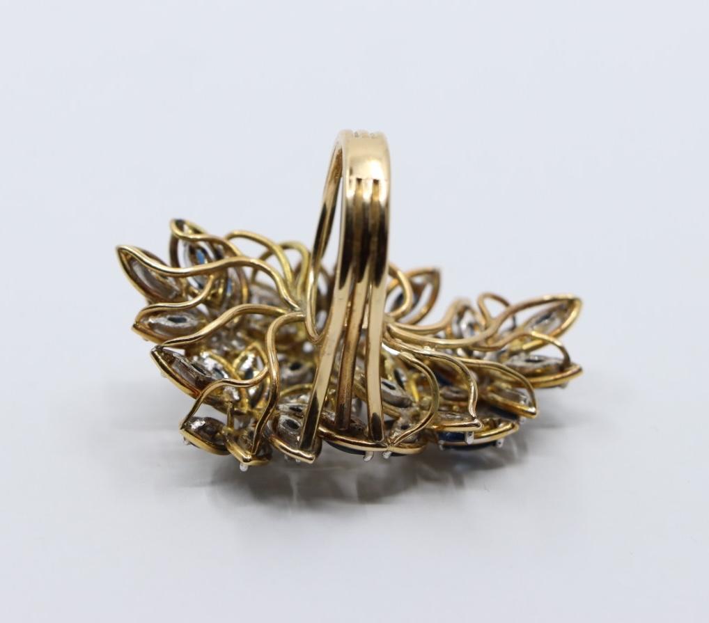 Vintage 14K Gold Diamond Sapphire Bouquet Ring For Sale 5