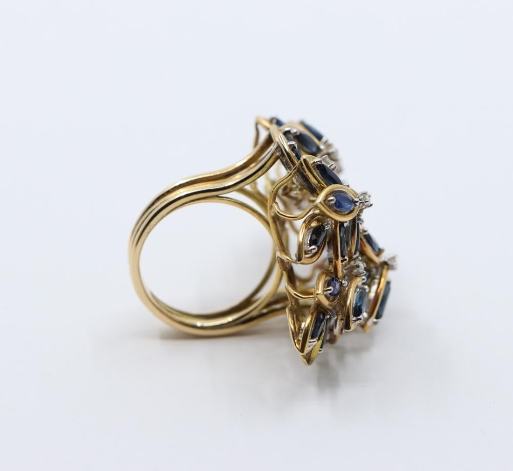 Vintage 14K Gold Diamond Sapphire Bouquet Ring For Sale 7