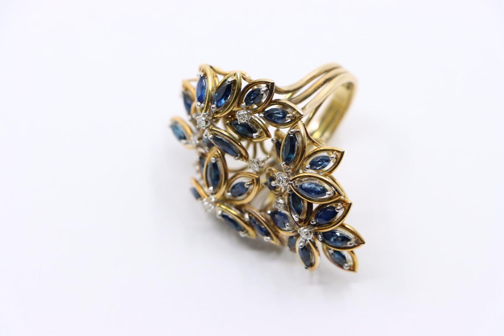 Vintage 14K Gold Diamond Sapphire Bouquet Ring For Sale 9