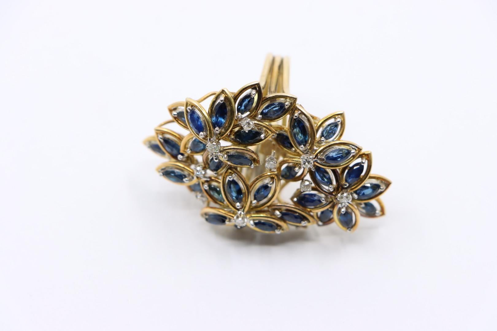 Vintage 14K Gold Diamond Sapphire Bouquet Ring For Sale 10