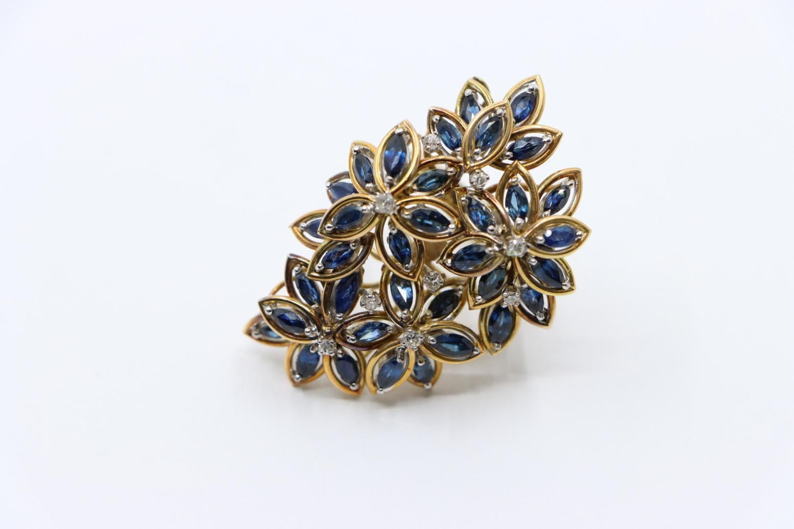 Vintage 14K Gold Diamond Sapphire Bouquet Ring For Sale 11