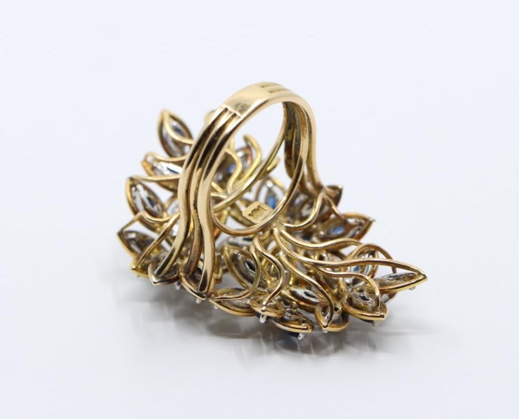 Vintage 14K Gold Diamond Sapphire Bouquet Ring For Sale 3