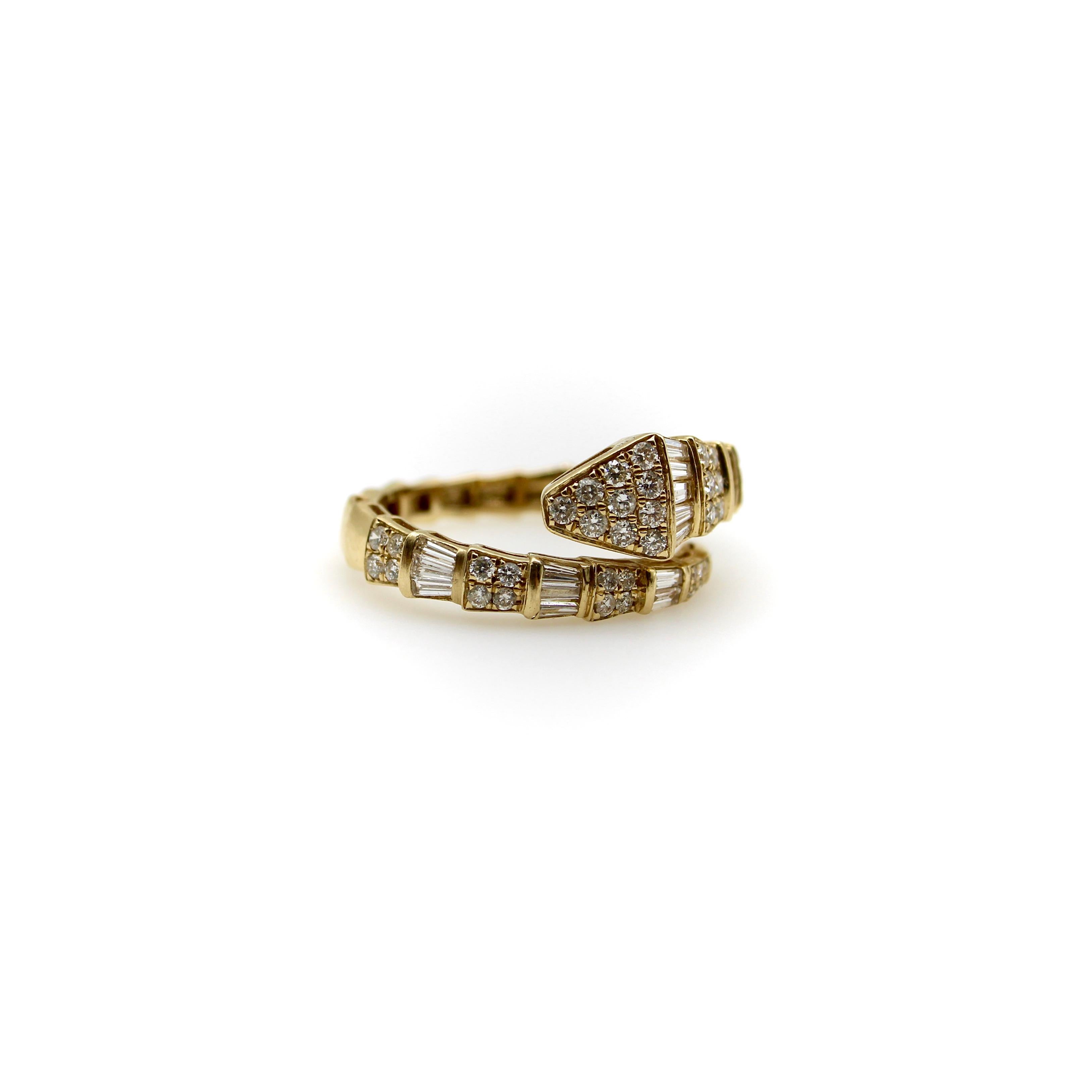  Vintage 14K Gold Diamond Snake Bypass Ring  1