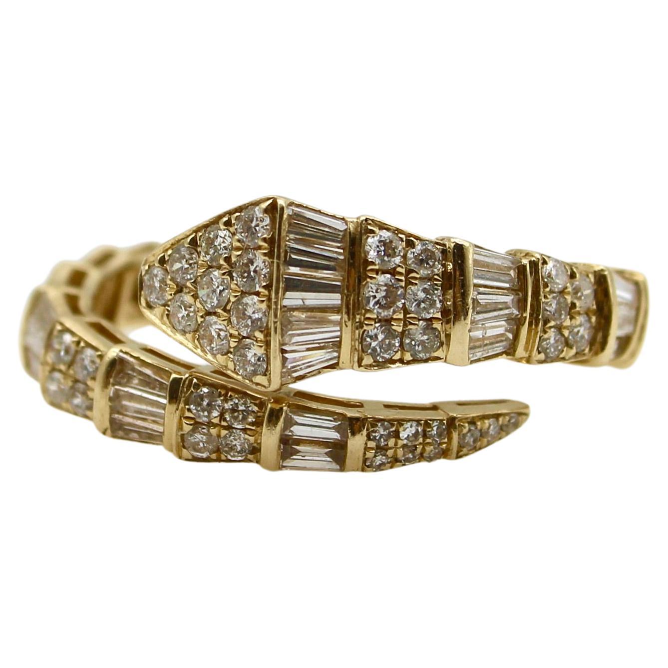  Vintage 14K Gold Diamond Snake Bypass Ring 