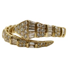  Vintage 14K Gold Diamond Snake Bypass Ring 