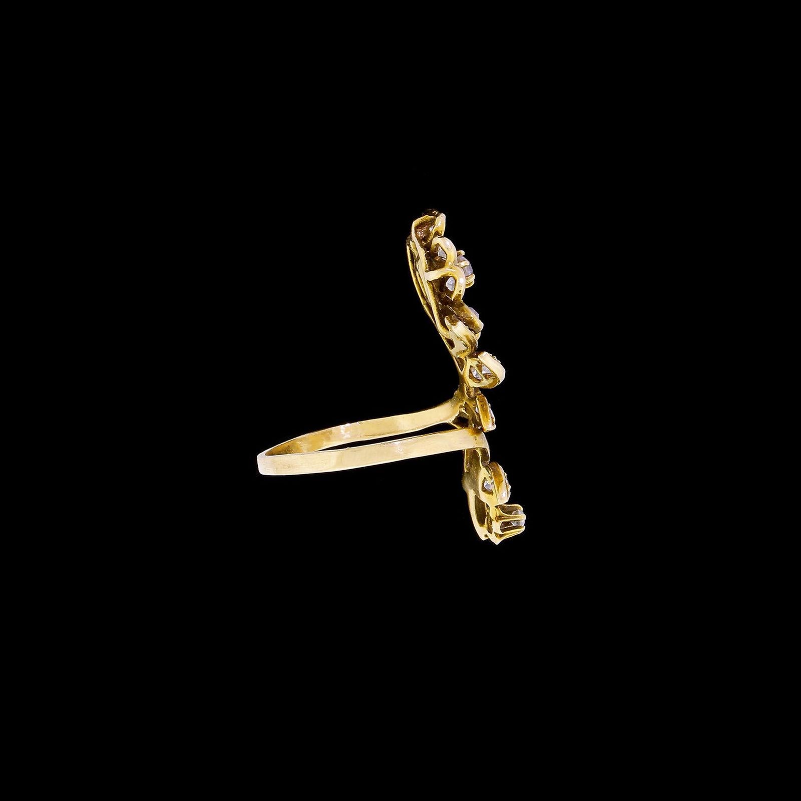 Vintage 14 Karat Gold Diamond Victorian Flower Floral Ring For Sale 1