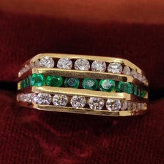 Vintage 14K Gold Diamonds and Emeralds Ring