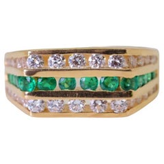 Vintage 14K Gold Diamonds and Emeralds Ring