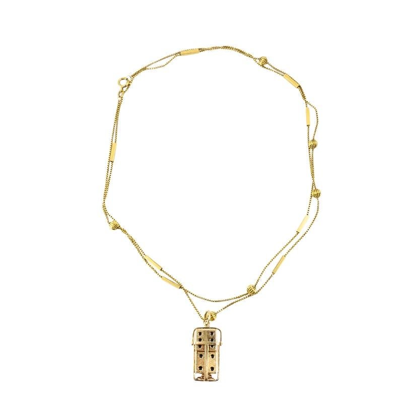 Vintage 14k Gold Dice Pendentif avec 18k Gold Bar Chain Necklace Unisexe en vente