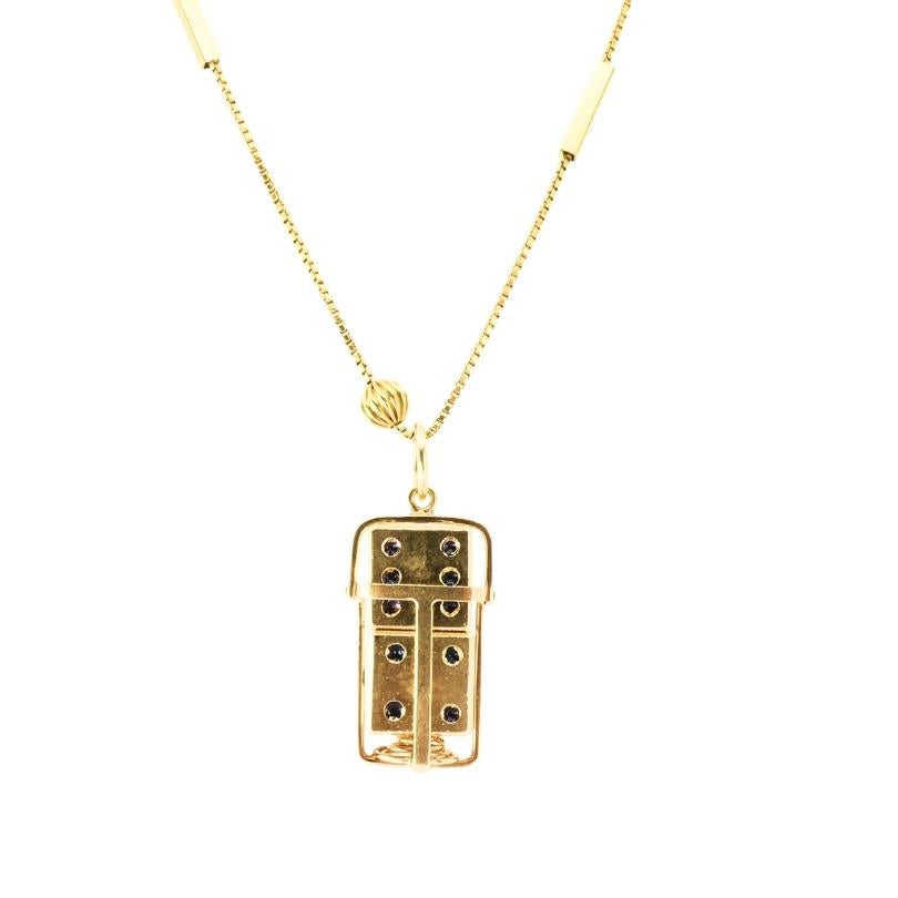 Vintage 14k Gold Dice Pendentif avec 18k Gold Bar Chain Necklace en vente 1