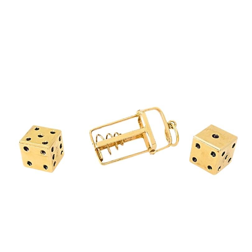 Vintage 14k Gold Dice Pendentif avec 18k Gold Bar Chain Necklace en vente 3
