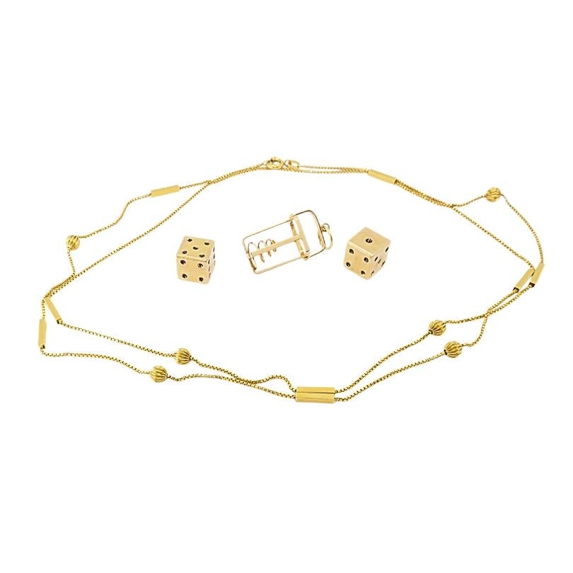 Vintage 14k Gold Dice Pendentif avec 18k Gold Bar Chain Necklace en vente 5