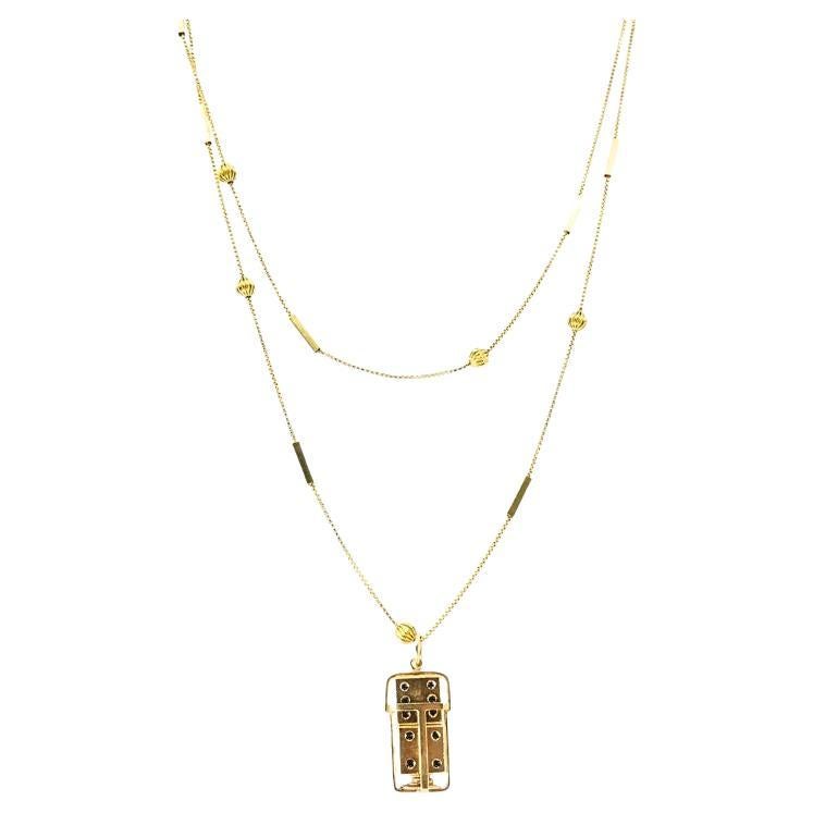Ciondolo a forma di dado in oro 14k vintage con collana a catena in oro 18k