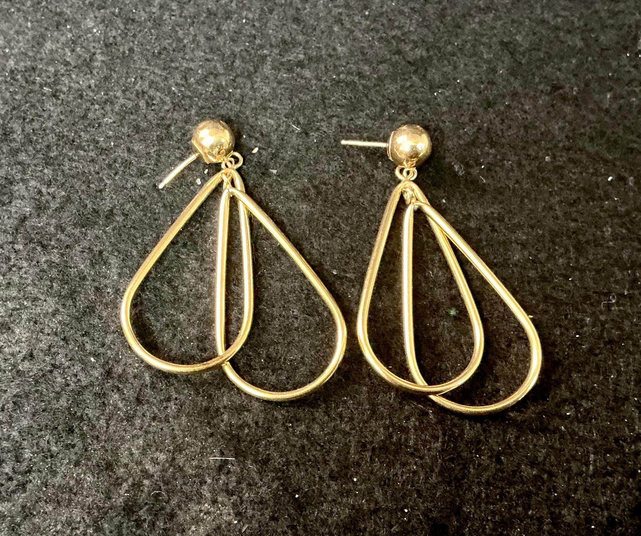 Pendientes de lágrima colgantes dobles de oro de 14 quilates vintage en Bueno estado para la venta en Bradenton, FL
