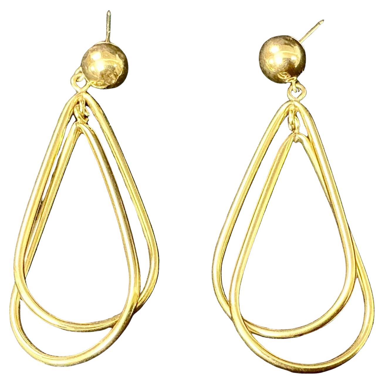 Pendientes de lágrima colgantes dobles de oro de 14 quilates vintage en venta 1