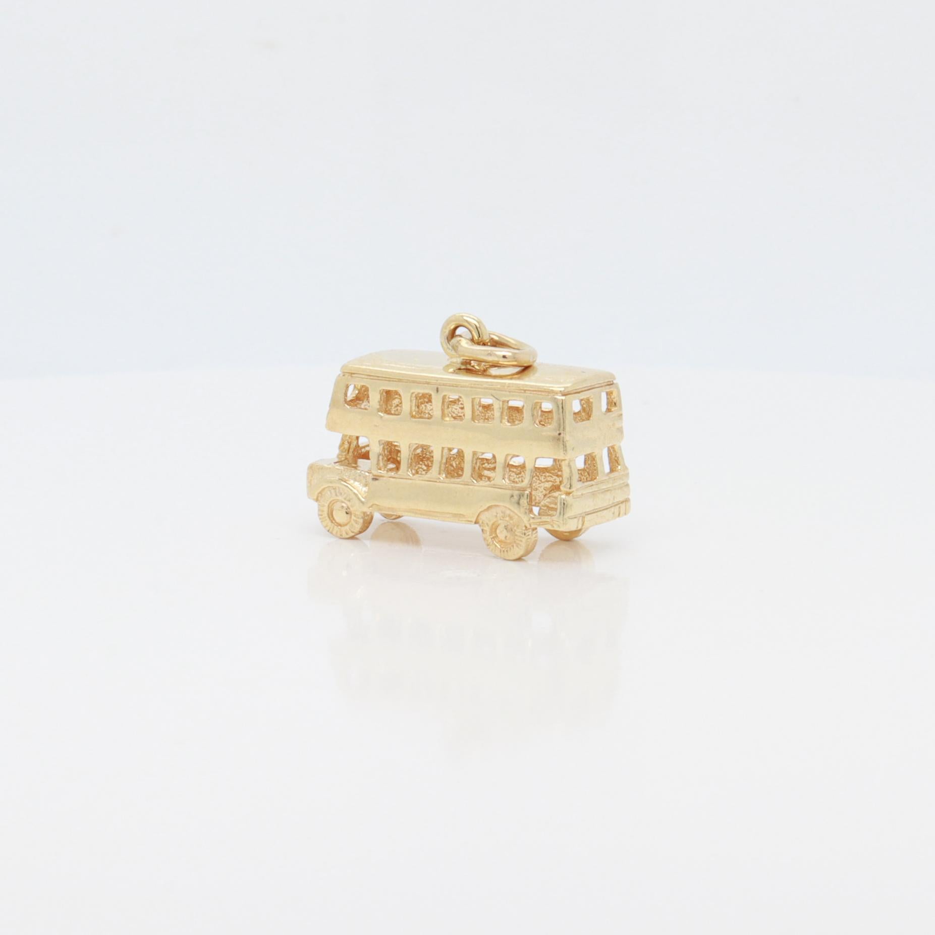Women's Vintage 14K Gold Double Decker Bus Charm for a Charm Bracelet For Sale