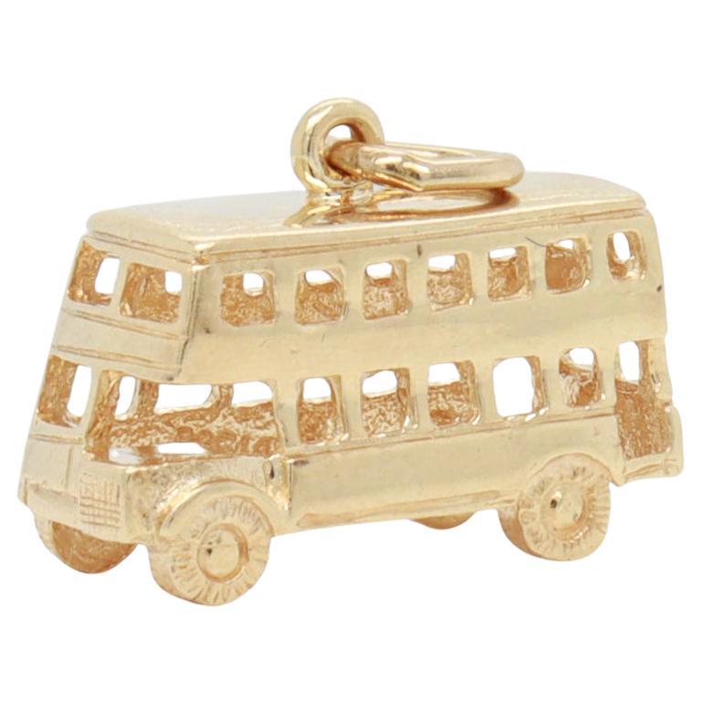 Vintage 14K Gold Double Decker Bus Charm for a Charm Bracelet For Sale