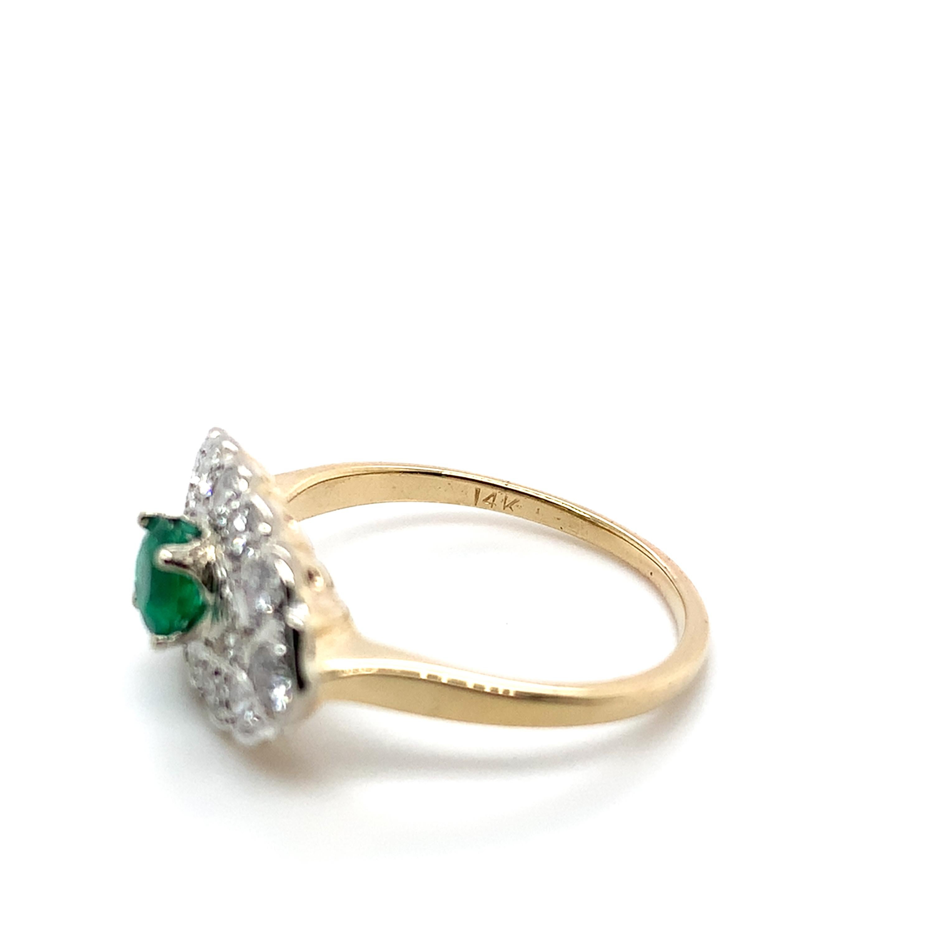 Anello vintage in oro 14K con smeraldo e diamanti, misura 7,25 in vendita 4