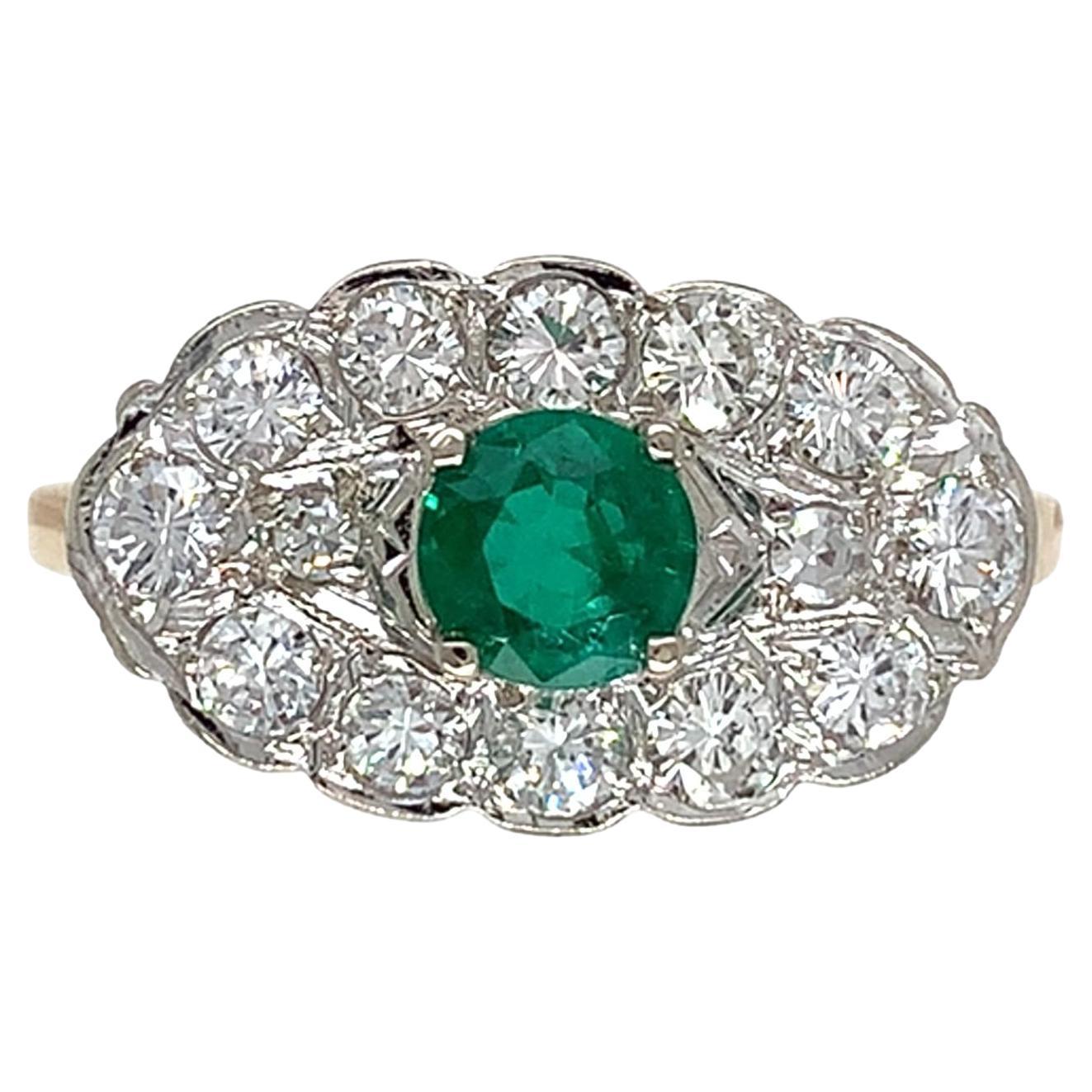 Vintage 14K Gold Emerald and Diamond Ring size 7.25