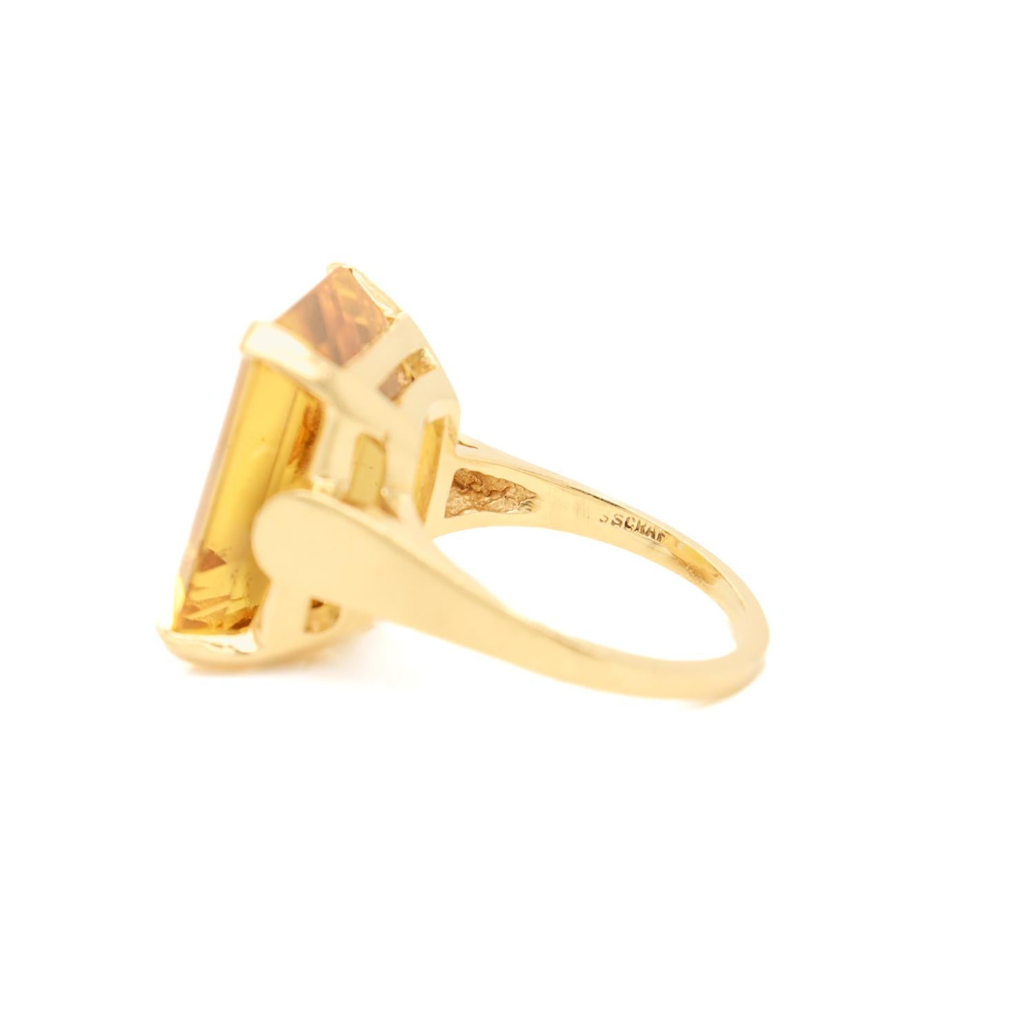Vintage 14K Gold & Emerald Cut Citrine Cocktail Ring For Sale 8