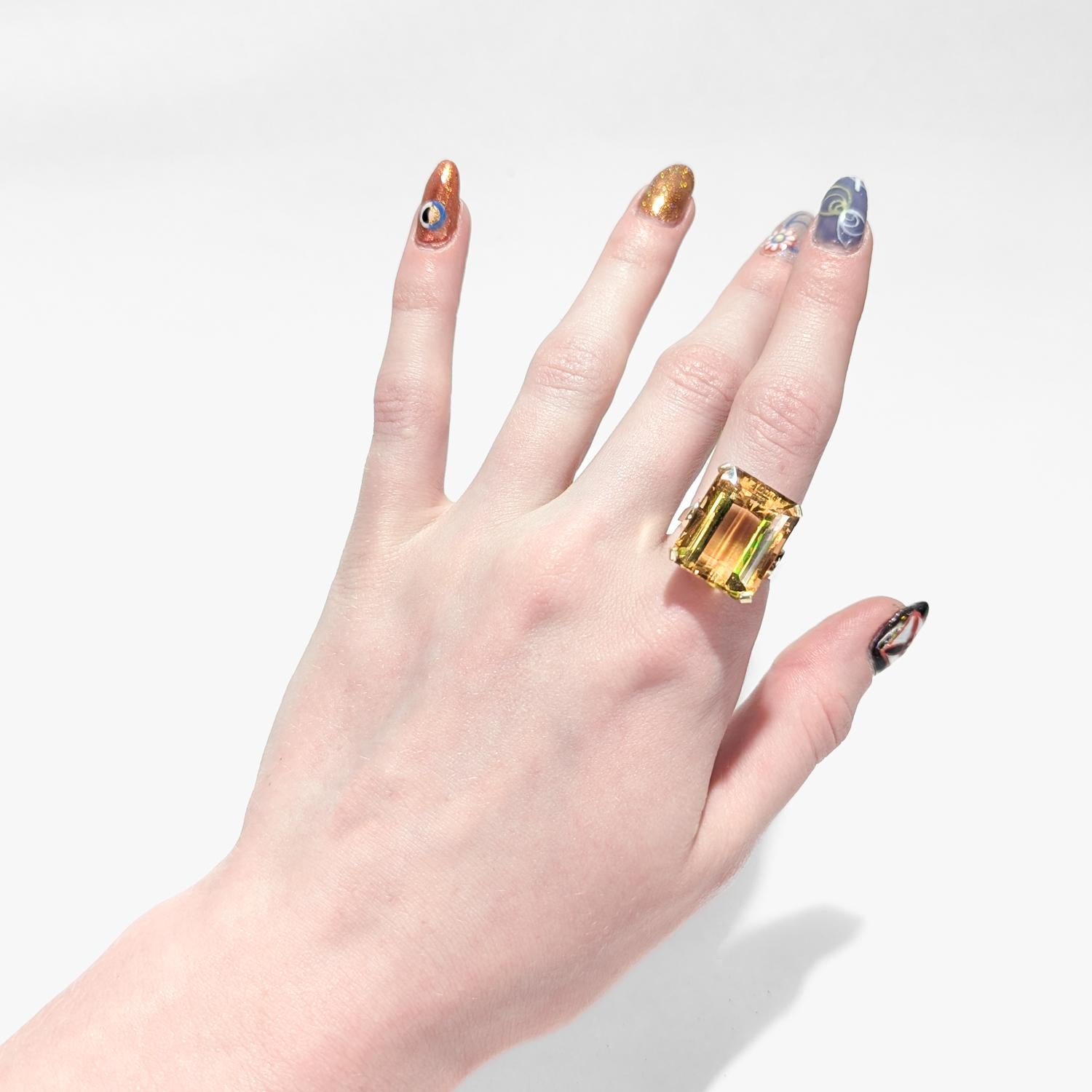 Vintage 14K Gold & Emerald Cut Citrine Cocktail Ring For Sale 9