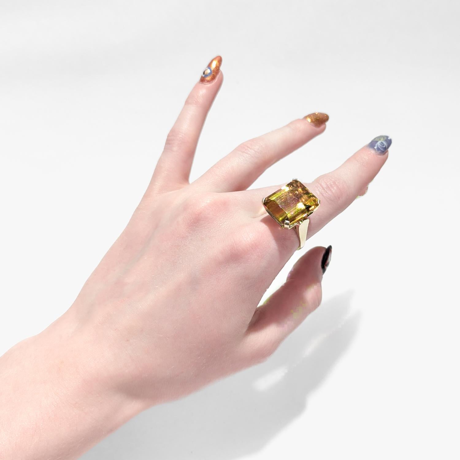 Vintage 14K Gold & Emerald Cut Citrine Cocktail Ring For Sale 12